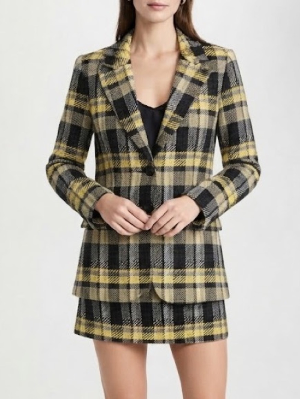 Grey Lab Yellow Plaid Blazer & Mini Skirt 2 Piece Co-Ord Set Clueless Size Med